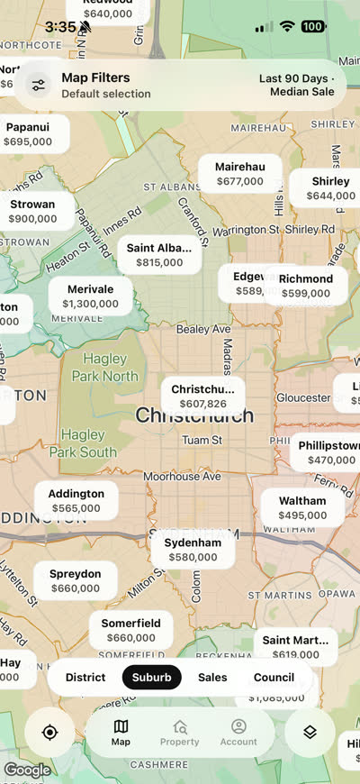 Suburb medians across Christchurch